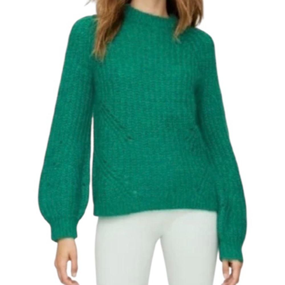 Wilfred Aritzia Saba Mohair Alpaca Blend Crew Neck Sweater Balloon Sleeve Green